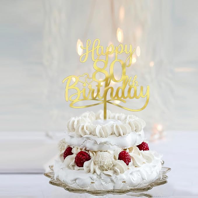 Sleyberoy Acrylic Happy 80th Birthday Cake Topper- Hello 80,Cheers to 80 Years,80th Anniversary/Birthday Party、 men and women Happy eighty Birthday Selected cake decoration (80th)