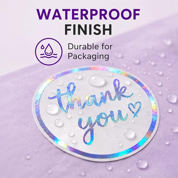 Holographic Thank You Stickers 500 Count — 1.5 Inch Iridescent Foil Thank You Labels for Small Business Packaging, Waterproof Self-Adhesive Stickers for Envelopes, Gift Bags, Boxes, Mailers
