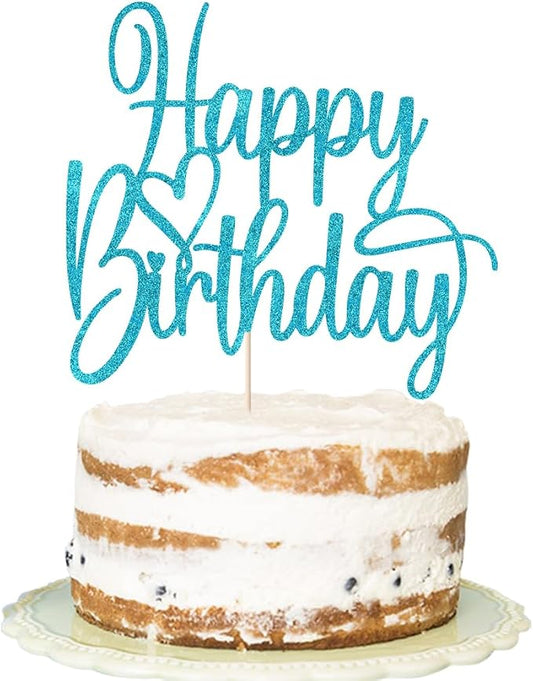 Handmade Glitter Happy Birthday Cake Topper- Happy Birthday Cake Decor,Fabulous Cake Decoration，Anniversary/Birthday Party Decoration Supplies (blue)