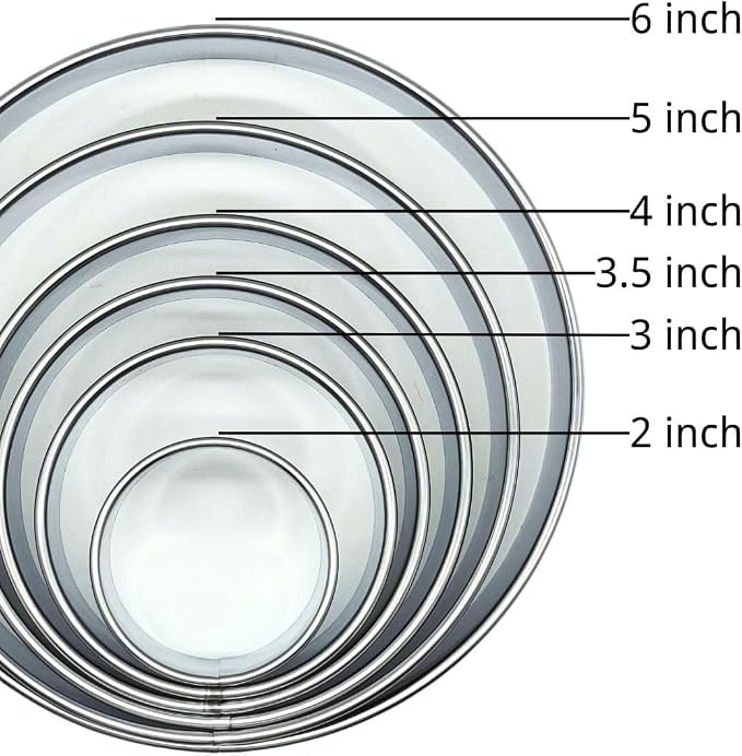 Doczen Large Cookie Cutter Set, 6-Piece Stainless Steel Biscuit Cutters, Heavy Duty Metal Ring for Burger Press & Meat Shaping, Tortilla Crust & Clay Pottery Cutting Tool