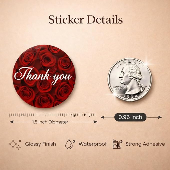 IBAKE Thank You Stickers Roll, 500 Floral Thank You Labels, 1.5 Inch Waterproof Stickers for Small Business Packaging, Gift Bags, Envelopes, Orders & Handmade Products, 8 Elegant Flower Designs