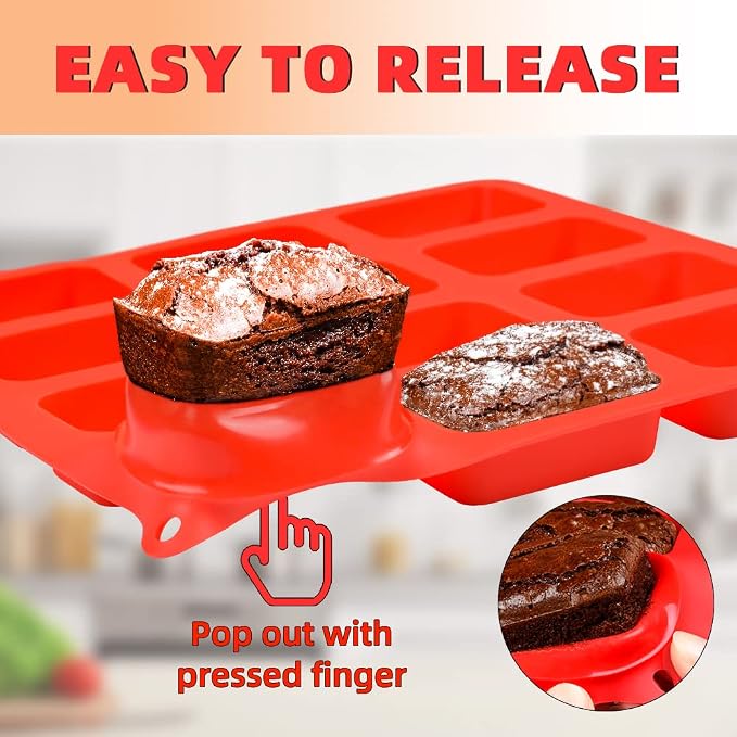 Silicone Mini Loaf pan, Mini Bread Pan Brownie Pan, 12 Cavities Nonstick Food Grade Silicone Mold for Baking Bread, Brownie, Cornbread, Cheesecake and Chocolate (1 Pack)