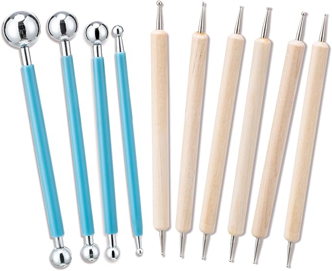 Amrules 10pcs Dotting Styluses Tools, Double Side Stainless Steel Ball Head Dot Art Kit for Clay Modeling, Rock Painting, Pottery Embossing, Nail Art, Drawing, Practical Sculpting Tool for Adults