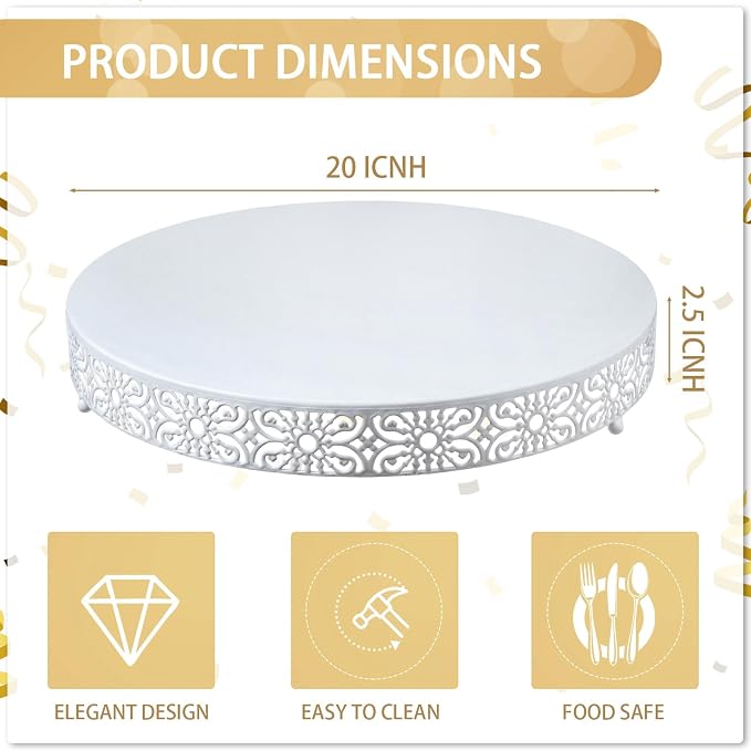 Wenqik 20 Inch Cake Stand Round Metal Cupcake Dessert Wedding Cake Stand Cookies Display Holder Fruit Food Serving Tray for Table Wedding Birthday Anniversary Party Decor (White)