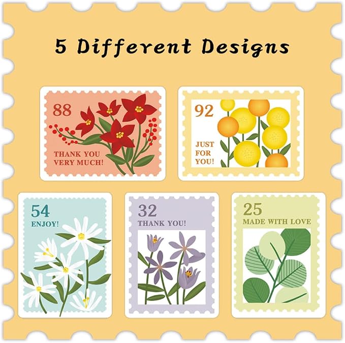 500PCS Flower Stamp Stickers, Cute Floral & Fruit Decorative Adhesive Labels for Gift Wrapping Scrapbooking Card Making Envelope Seals Small Business Packaging