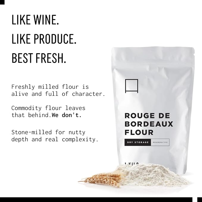 Rouge de Bordeaux Bread Flour 1 Kg 2.2 lb – Stone Milled Heirloom Wheat Flour for Baguette, Sourdough, Cookies & Artisan Bread Baking with Earthy Flavor & Strong Dough Performance