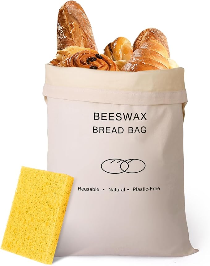 Beeswax Bread Bag for Sourdough, Reusable Beewax Bread Bag,1 Pack XL Organic Cotton Food Storage Cloth Bag, Keep Bread Fresh, Freezing Safe with Cleaning Brush-Care