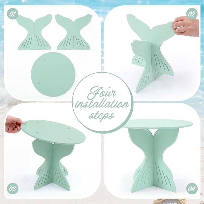Lallisa 12" Mermaid Cake Stand Blue 3D Ocean-themed Party Decorations with Mermaid Tail Base PVC Dessert Holder Centerpieces for Ocean-themed Party Birthday Baby Shower Supplies