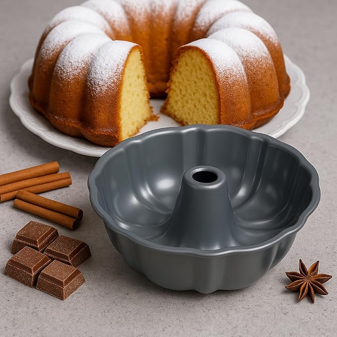 10-Inch Nonstick Cake Pan, Fluted Tube Pan for Pound & Ring Cakes | Heavy duty baking ring mold. Easy release non-stick tin for flawless angel food cake, coffee cakes, and jello molds.