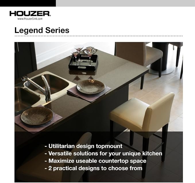 Houzer Legend Stainless Steel Kitchen Sink - 32 Inch Drop-In Topmount 4-Hole 50/50 Double Bowl Corner Kitchen Sink, Durable & Versatile, Nested 20-Pack - LCR-3221-1