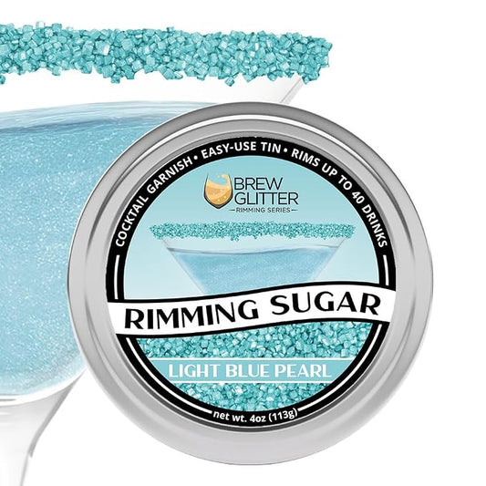 Brew Glitter - Light Blue Rimming Sugar (4oz, 1x Bar Tin) Cocktail Garnish for Mixed Drinks & Refreshments