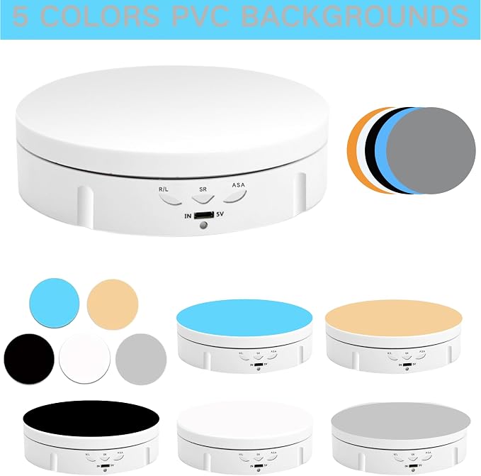 JAYEGT Motorized Rotating Display Stand, 5.74inch /22lbs Load, 360 Degree Electronic Turntable Display Stand for Photography Products Shows , Jewelry, with 5 Colors Backgrounds(White/Remote Control )