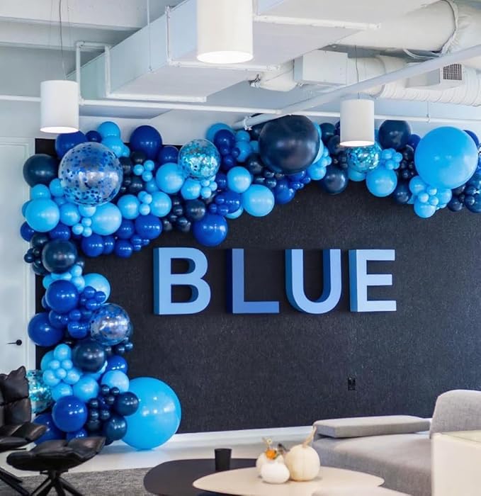Blue Balloon Arch Kit, 152Pcs Chrome Macaron Navy Blue Balloons and Stars Balloon Garland kit, Different Size Balloons Kit for Men Birthday Graduation Baby Shower Anniversary Party Decorations