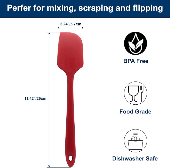 Large Silicone Spatula, 11.4 Inch Rubber Spatula with Nylon Core, Heat Resistant to 446°F, Kitchen Cooking Utensils Baking Bowl Scraper for Mixing & Scraping (Red)