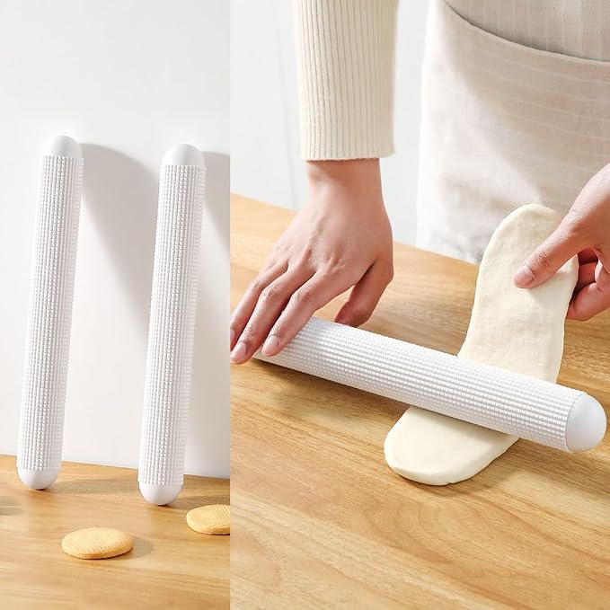 2 Pack Plastic Rolling Pin with Textured Design Non Stick Dough Roller Lightweight Rolling Pins for Baking Pizza Pies Pastry Cookies Bread Pan Loaf Cinnamon Rolls Buns Sourdough Cake Fondant