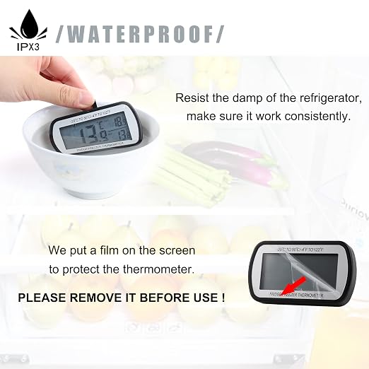 AEVETE Refrigerator Thermometer Digital Fridge Thermometer for Freezer with Magnetic Back Large LCD, No Frills Easy to Read (Black)