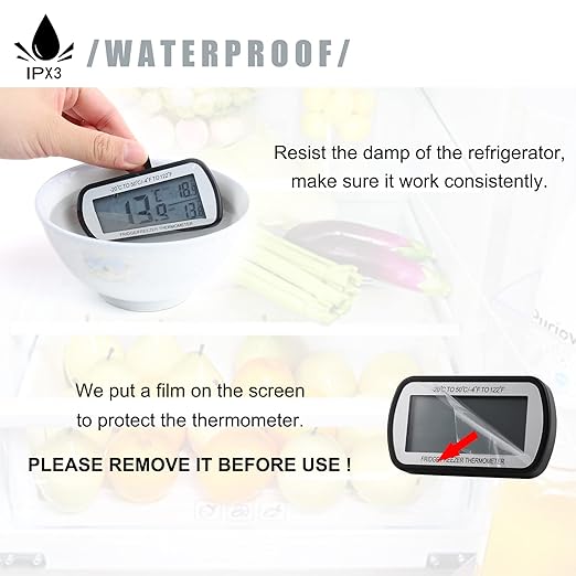 AEVETE Refrigerator Thermometer Digital Fridge Freezer Thermometer with Magnetic Back Large LCD, No Frills Easy to Read (Black-2 Pack)