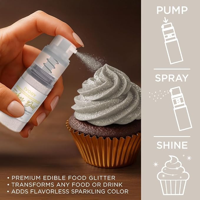 Bakell - Ivory Tinker Dust (4g, 1x Mini Spray Pump) Edible Glitter for Food, Desserts, and Baked goods!