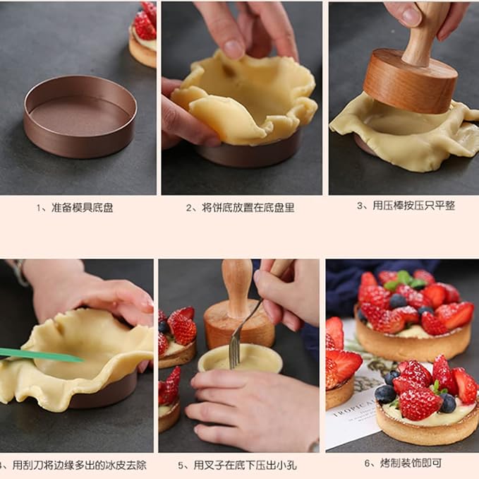 KALAIEN 4 Packs Mini Tart Pans with Removable Bottom 3” Reusable Non-Stick Egg Tart Mold with Tart Tamper for Cheesecake Muffin Pan