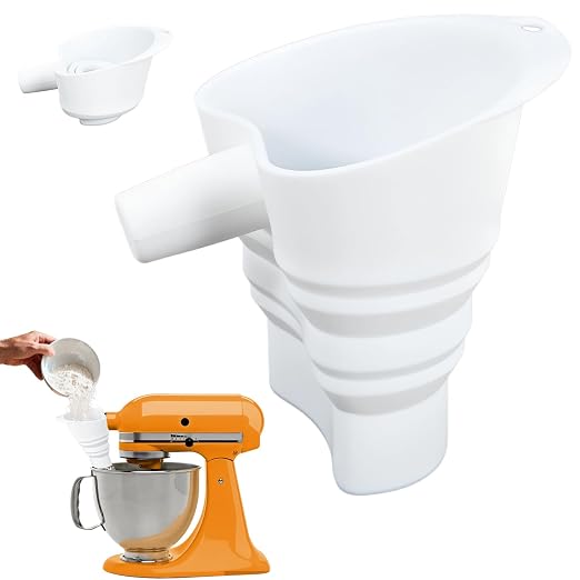 Flour Funnel Attachment for KitchenAid Stand Mixer, Hands-Free No-Spill Pouring Shield for Tilt-Head 4.5 & 5 Qt Bowls (KSM150), Dishwasher Safe Baking Accessory for Dry & Liquid Ingredients (Soft)