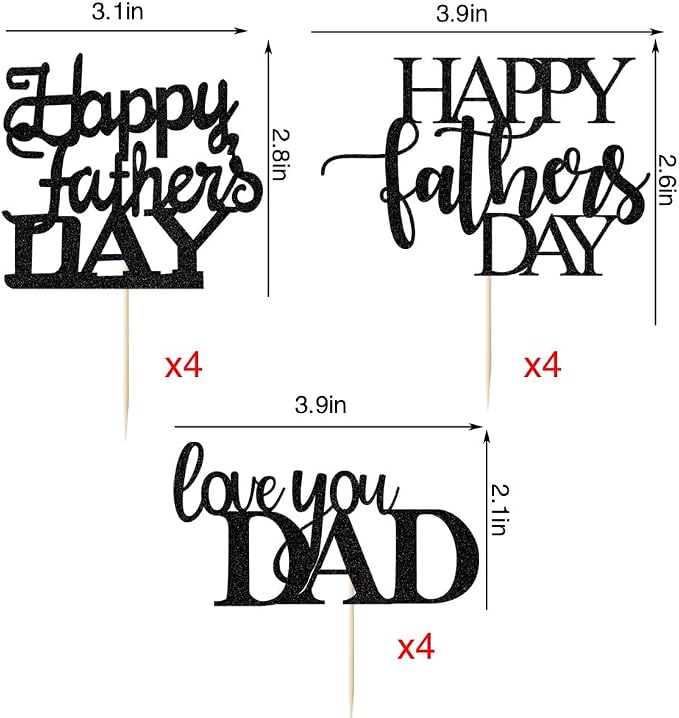 12 Pcs Happy Father's Day Cake Toppers，Father's Day Love You Dad,Happy Birthday Dad Cake Decorations,Thanks Dad Best Dad Ever Cake Picks for Father's Day Birthday Party Cake Supplies