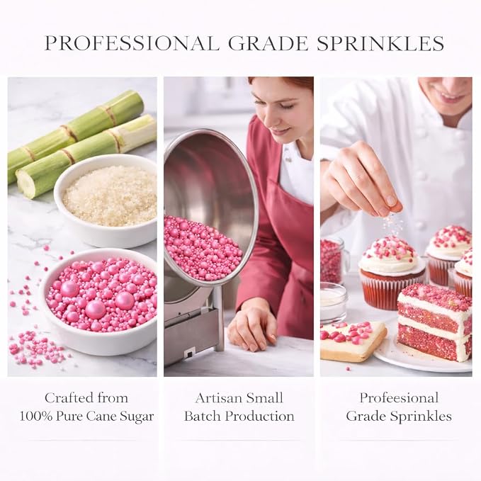 Confect Hot Pink Sprinkles – Premium Bright Pink Pearl Cake & Cupcake Sprinkles (4.2 oz) – Bake Stable, Soft Chew, No Synthetic Dyes – Edible Decorating Sprinkles for Cookies & Baking