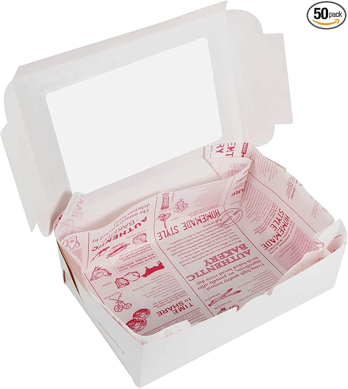 50 Pack White Bakery Boxes with Window, 9x6x3 Inch, for Pastry, Dessert, Pies Packaging, Great for Birthday Party
