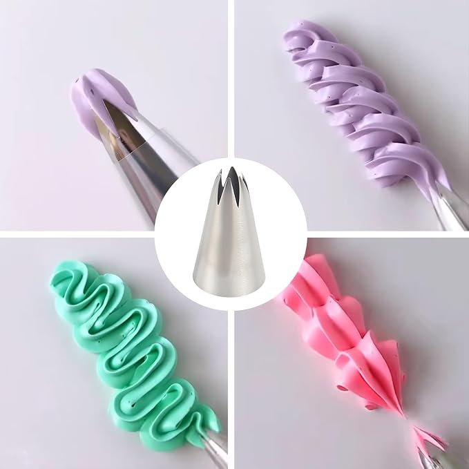 1M Piping Tip Set of 5, 304 Stainless Steel Star Seamless Icing Nozzles for Cupcakes, Cookies, Cake Decorating, and Baking Tools, Durable Frosting Tip