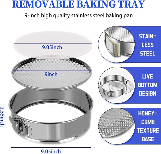 9 Inch Cheesecake Springform Cake Pan with 30Pcs Parchment Paper Liners,304 Stainless steel Nonstick Leakproof Springform roound cake pan with Removable Bottom for Cheesecake,Chiffon,Baking Cakes