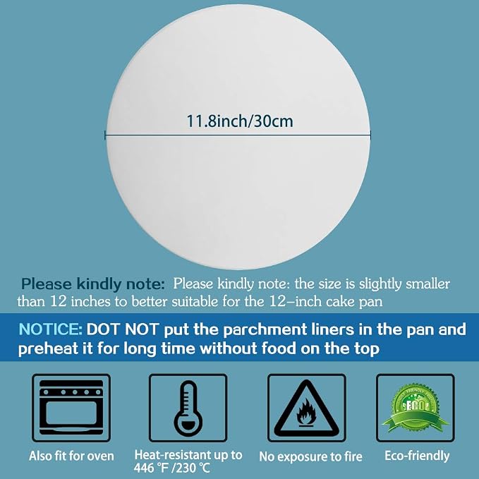 Baking Parchment Circles, Set of 100, 12 Inch Non Stick Baking Parchment Paper for Springform Cake Tin, Toaster Oven, Tortilla Press and so on