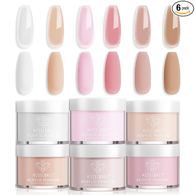 Modelones Acrylic Powder, 6 Colors Transparent Jelly Nude Nail Powder Milky White Pink Nude for Nail Art 3D Nail Carving French Nail Extension, Gifts for Women