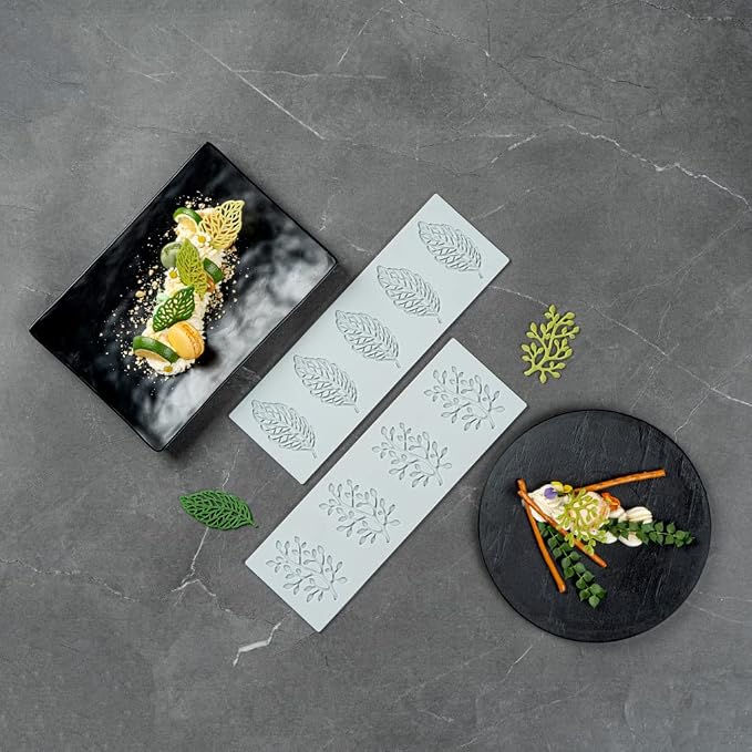 Restaurantware Silicone Baking Mat 1 Pack of Fondant Impression Mat Heat-Resistant Non-Stick Lace Mold Leaves Design Gray Mold for Pastry Decoration and Oven Use 11.57 x 3.82 Inches