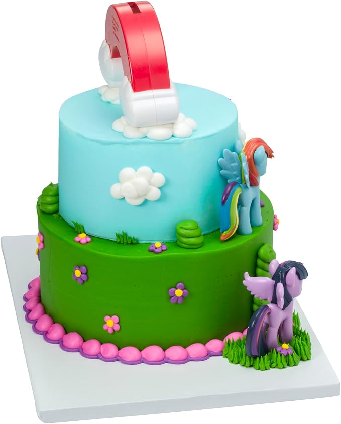 DecoSet® My Little Pony™ Over The Rainbow Signature Cake Topper, 4 Piece Decoration, Dash, Pinkie Pie, and Twilight Sparkle, Coin Bank, Collectable Figurines For Birthday