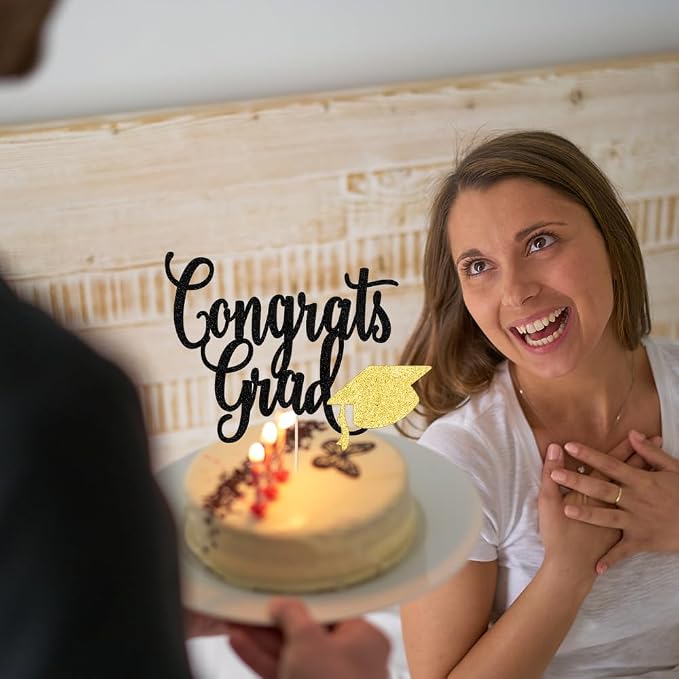 Congrats Grad Cake Topper,2026 Graduation Cake Topper, Congrats Grad Decorations,2026 High School/College/Senior Graduation Party Decorations Supplies. (Congrats Grad Black gold)