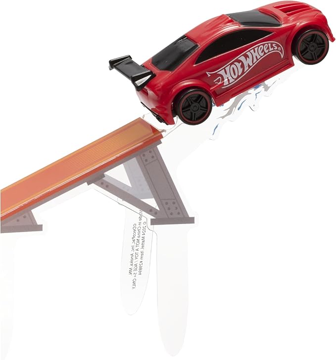 DecoSet® Hot Wheels™ Supreme Speed Cake Topper, Car Cake Decoration Set with Vehicle cake topper, Ramp and Background Pics, 3 Piece Set | For Birthday And Celebrations
