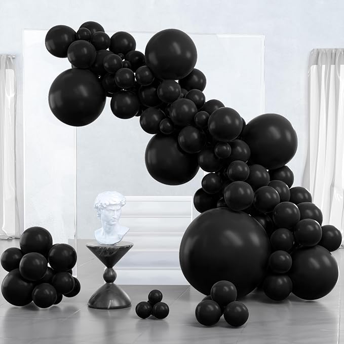 PartyWoo Black Balloons 127 pcs Different Sizes Pack of 36 18 12 10 5 Inch Matte Black Latex Balloon Arch Kit Garland for Graduation Halloween New Year Anniversary Birthday Party Decorations Black-Y18