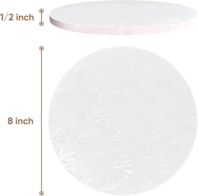 Cakebon Round Cake Boards - Sturdy 1/2 Inch Thick Cake Drums - 8 Inch Professional Base para Pastel Smooth Straight Edges White 1-Pack