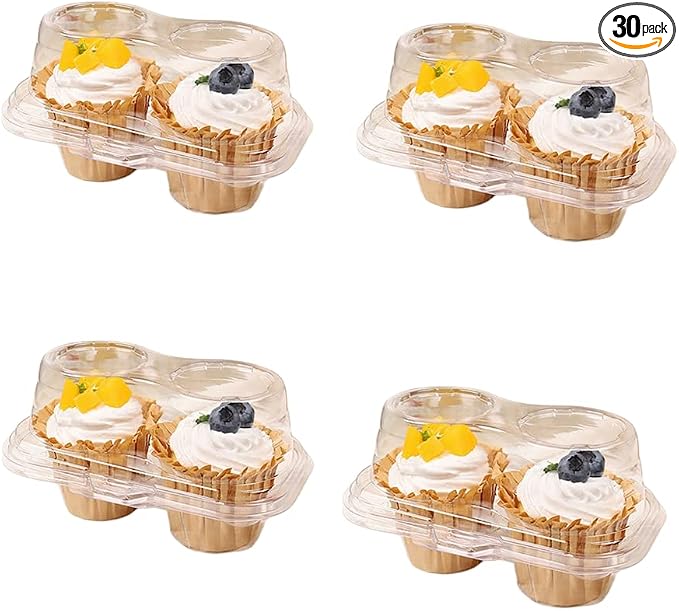 Clear Cupcake Boxes with 2 Compartment,Plastic Stackable Cupcake Carrier Holder Box - BPA-Free,Durable,Keep Your Cupcakes or Muffins Delicious (30)