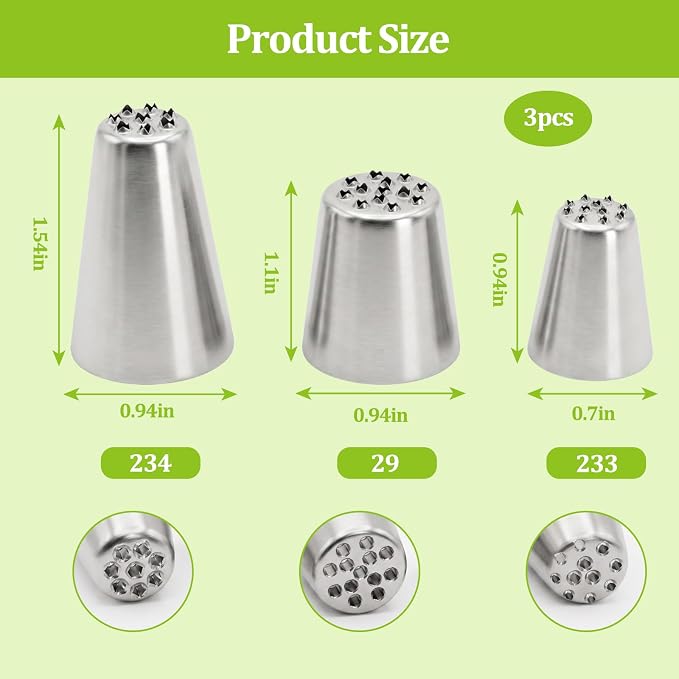 3 Pcs Grass Piping Tips,Cake Decorating Tips,Stainless Steel DIY Piping Icing Nozzle Tool for Cake Decorating Frosting Grass