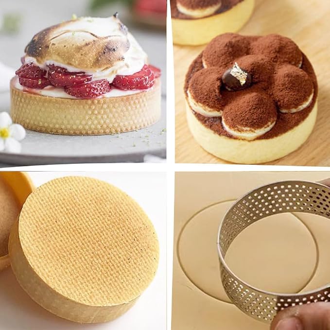 DATANYA 12Packs Tart Rings Perforated Tart Ring, Stainless Steel Cake Rings 3.5Inch Round Mousse Ring Molds for Baking Cooking Dessert, small fruit tartet crust