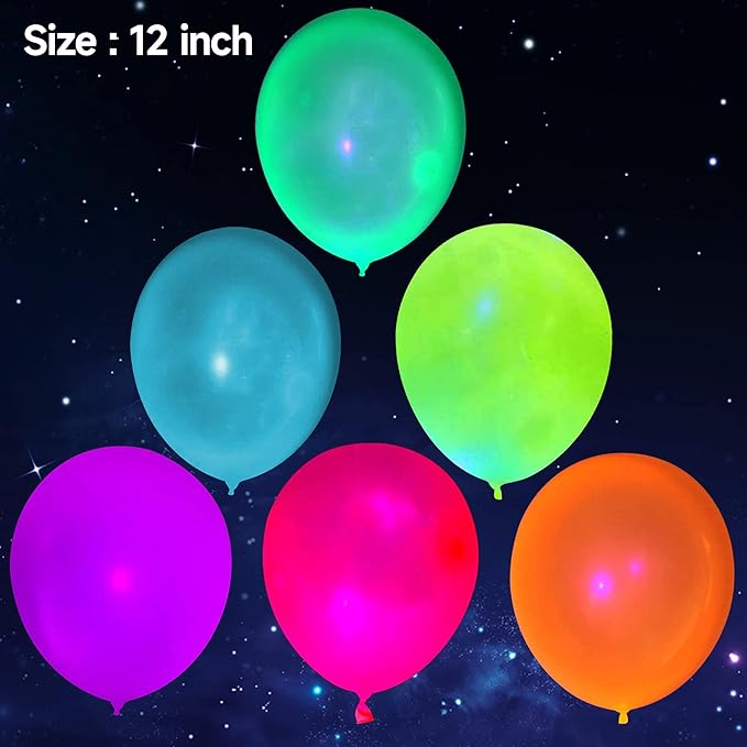 300 Pcs UV Neon Balloons, Neon Glow Party Balloons UV Black Light Balloon Glow in the Dark for Birthday Decorations Wedding Glow Party Supplies Blacklight Reactive Fluorescent Balloons