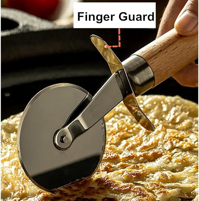 Larger Pizza Cutter Wheel with 3.54'' Stainless Steel Wheel, Pizza Slicer with Non-Slip Wooden Handle, Pizza Wheel for Pies Waffle Bread Dough Cookies Cake Pie Server