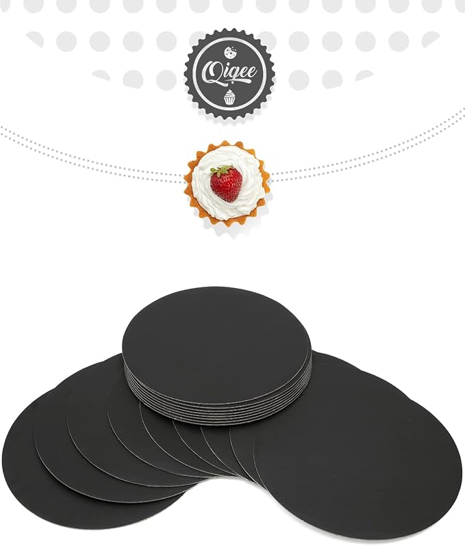 qiqee 12 Inch Black Cake Boards Round 40-Packs Circles Rounds Base Food-Grade Cardboard Cake Plate（Thinner But Stronger）