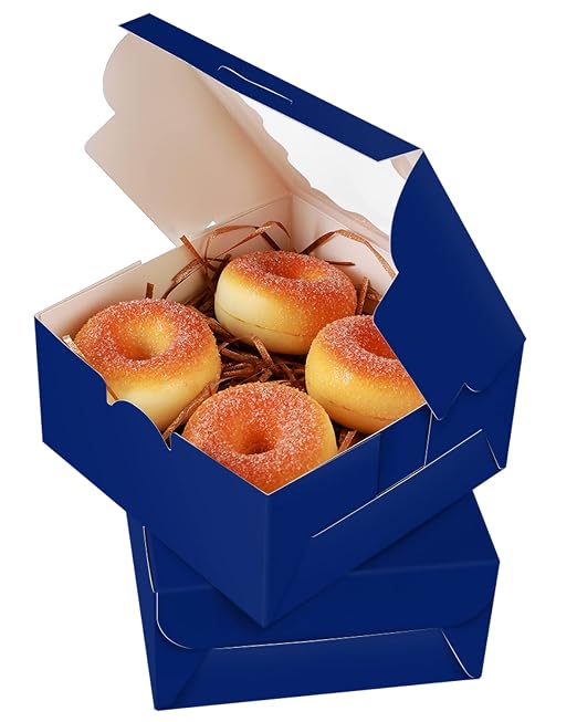 qiqee Navy Blue Cookie Boxes with Window 36packs 6x6x3 Navy Blue Bakery Box Pastry Box for Wedding Favor Birthday ＆ Party