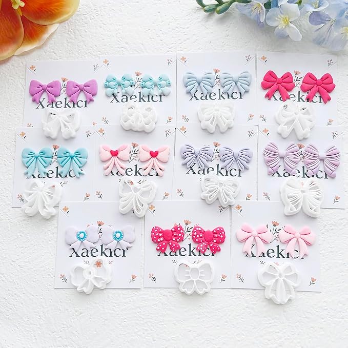 11-Piece Bow Shape Clay Cutters Set - Pink Craft Stencils for DIY Modeling Compound, Polymer Clay, and Scrapbooking, Creative Design Tools for Hobbyists and Makers