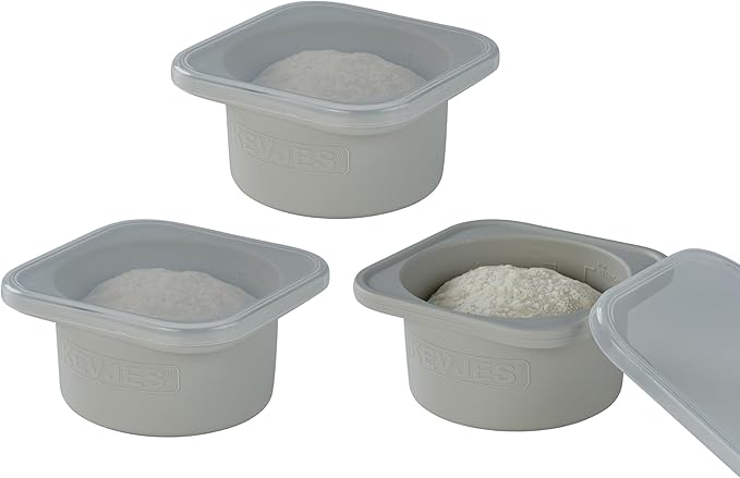 Stackable Silicone Artisan Pizza Dough Proofing Proving Containers with Lids-2/3/4/5 pack-500ml portion (Grey, 3 PACK)