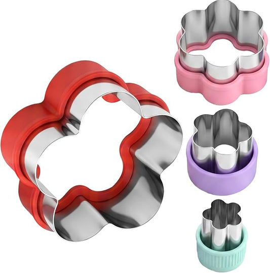 4 Pcs Flower Cookie Cutter Set, Stainless Steel Flower Biscuit Cutters | 4 Sizes Pastry Dough Cutters for Baking, Cookie Shaper for Donut English Muffin Sandwich