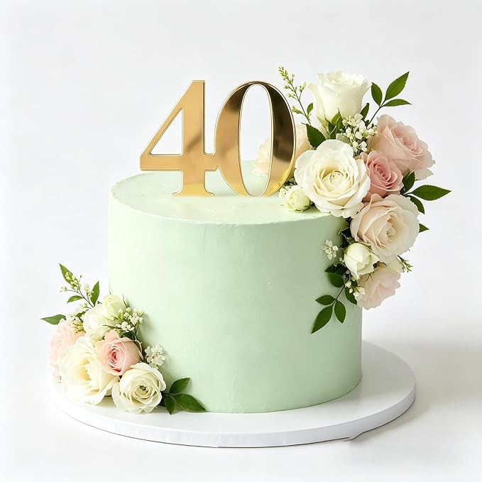 Acrylic Forty Cake Topper, Gold Number 40 Cake Side Decoration, Happy 40th Birthday Cake Picks Decoration, Hello 40, 40th Anniversary Party Cake Charm Decor Supplies