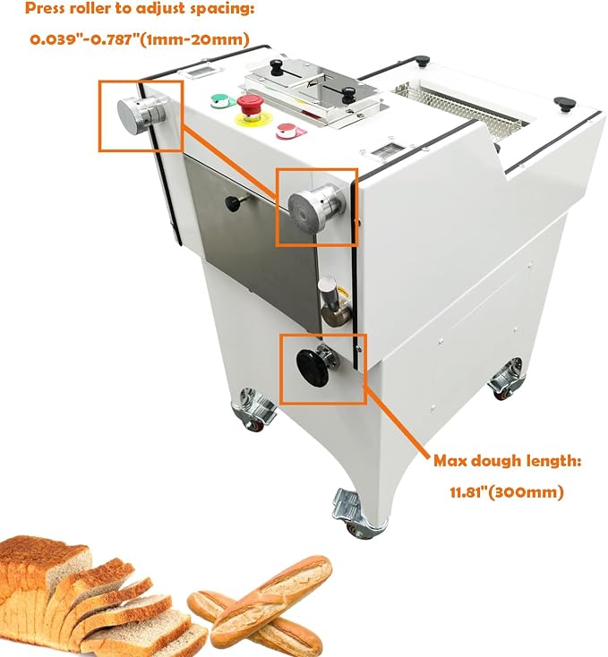 INTSUPERMAI Commercial Toast Bread & Croissant Dough Sheeter 2 in 1 Electric Roller Press Molding Machine & Auto Baguette Shaping Maker 1.06oz-42.33oz 110V
