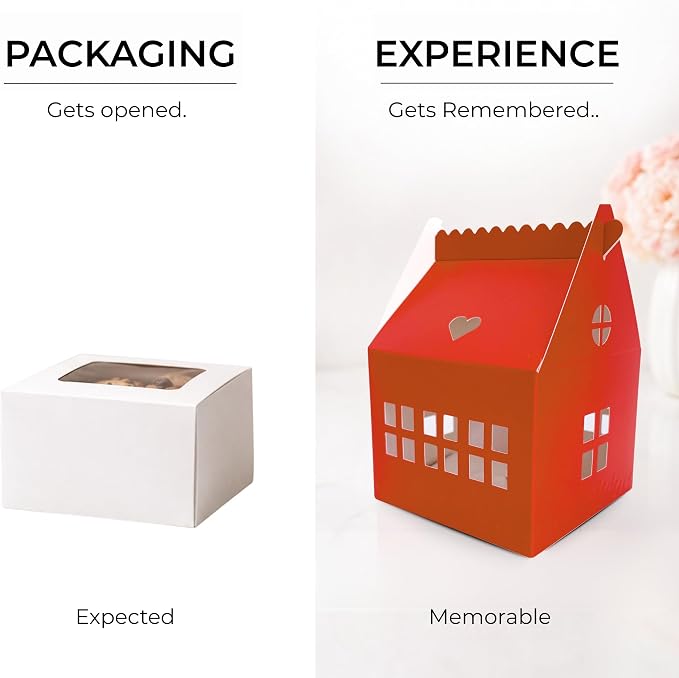 30 Pcs Cottage House Cookie Boxes with Window & Business Card Holder, Red, 4 x 4 x 6 in Bakery Gift Boxes for Treats, Desserts, Party Favors & Realtor Pop By Gifts